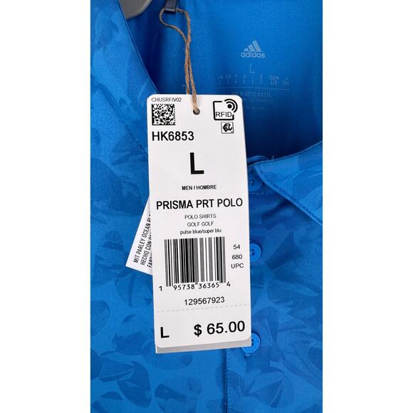 Adidas Prisma Print Golf Polo Shirt Mens Large Pulse Super Blue HK6853 Stretch - Picture 6 of 10